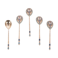 Antique Set Imperial Russian Silver Gilt Cloisonne Spoons Feodosii Pekin Moscow
