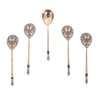 Antique Set Imperial Russian Silver Gilt Cloisonne Spoons Feodosii Pekin Moscow