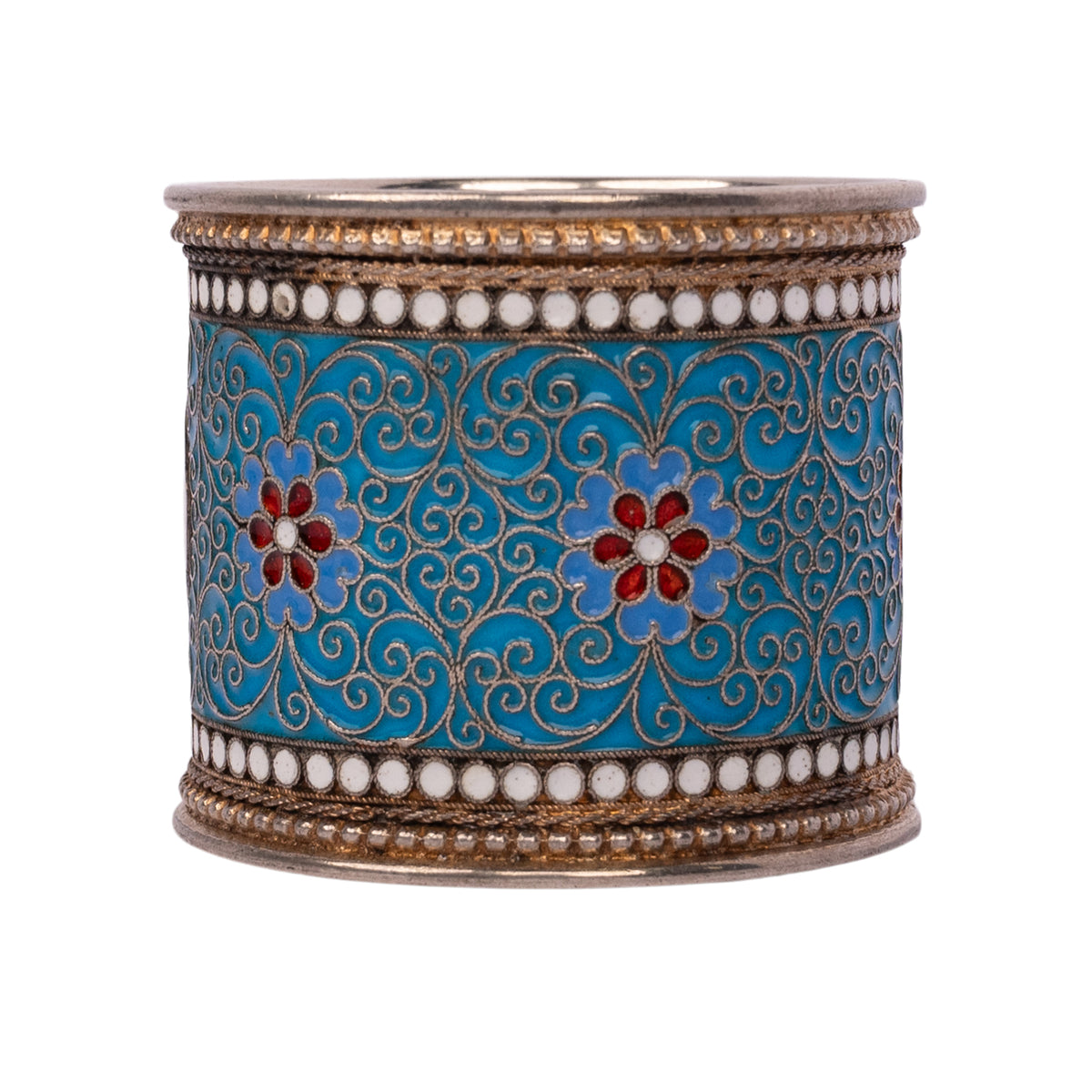 Antique Imperial Russian Silver Gold Cloisonne Enamel Napkin Ring Moscow 1896