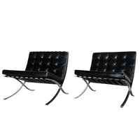 Early Pair MCM Knoll Barcelona Chairs Black Leather Mies van der Rohe 1961