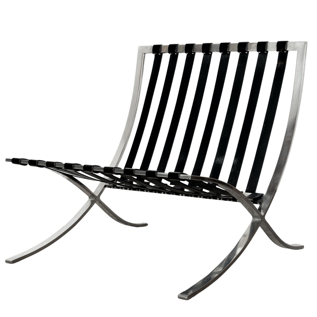 Early Pair MCM Knoll Barcelona Chairs Black Leather Mies van der Rohe 1961