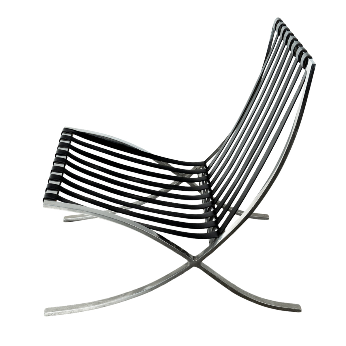 Early Pair MCM Knoll Barcelona Chairs Black Leather Mies van der Rohe 1961