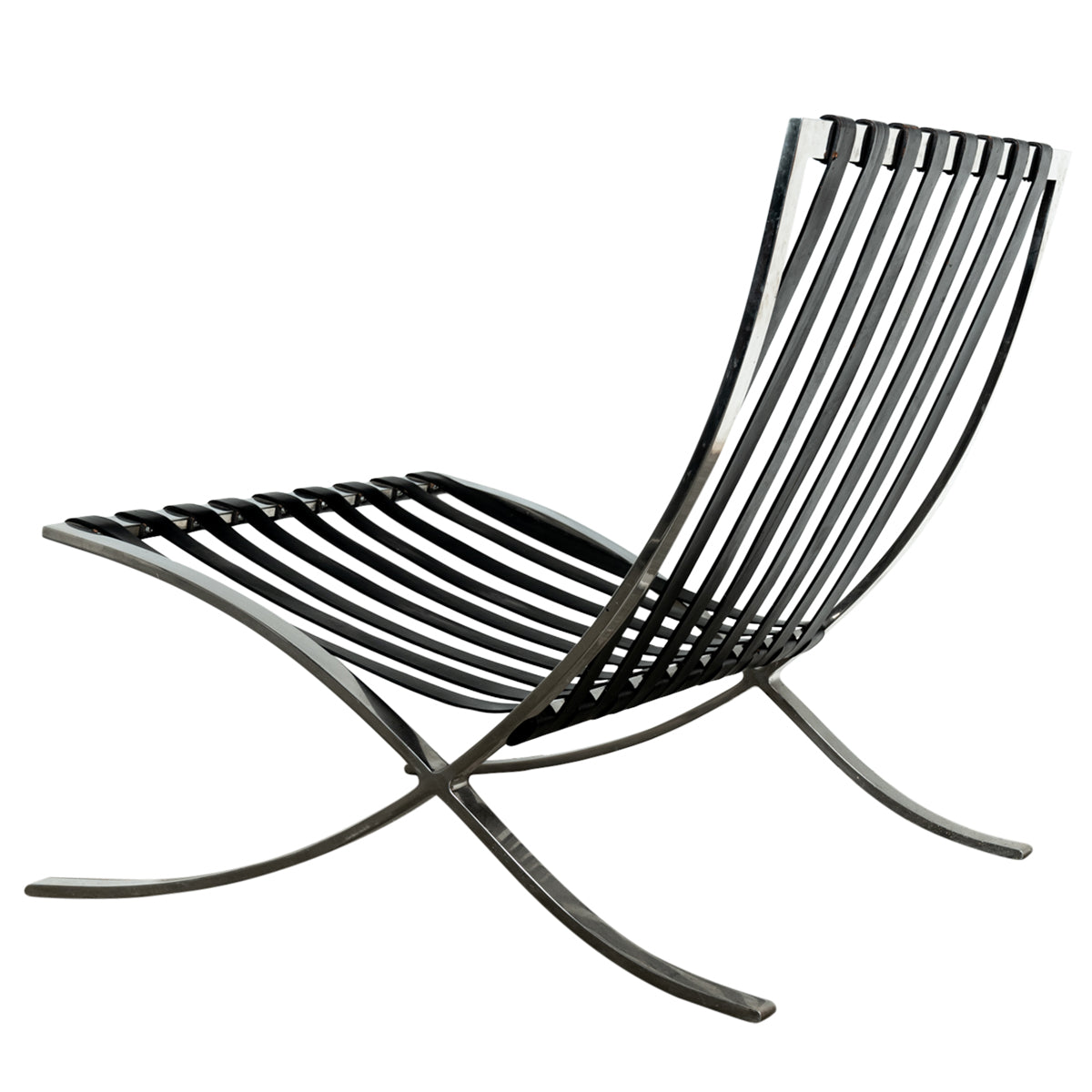 Early Pair MCM Knoll Barcelona Chairs Black Leather Mies van der Rohe 1961
