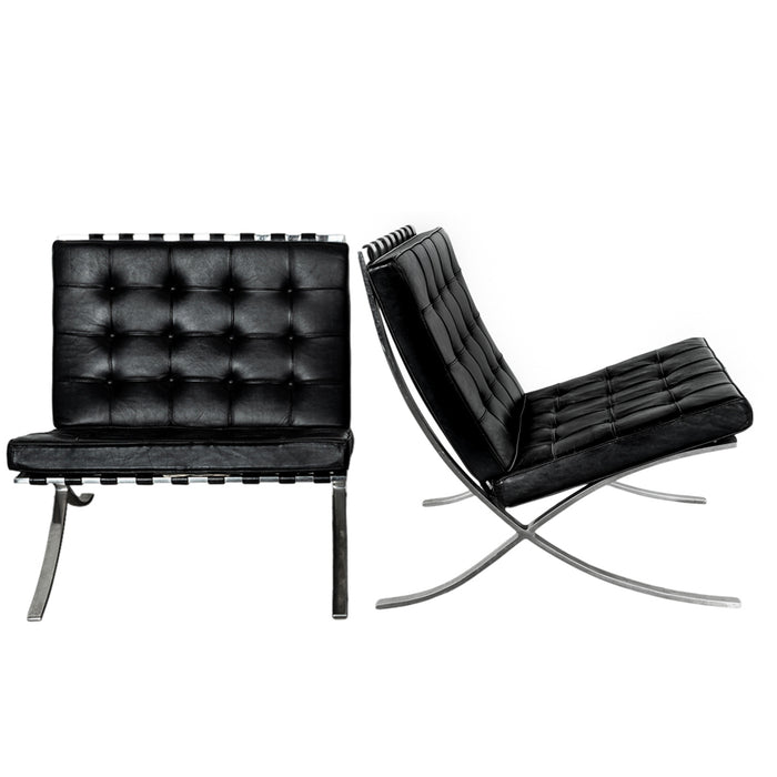 Early Pair MCM Knoll Barcelona Chairs Black Leather Mies van der Rohe 1961