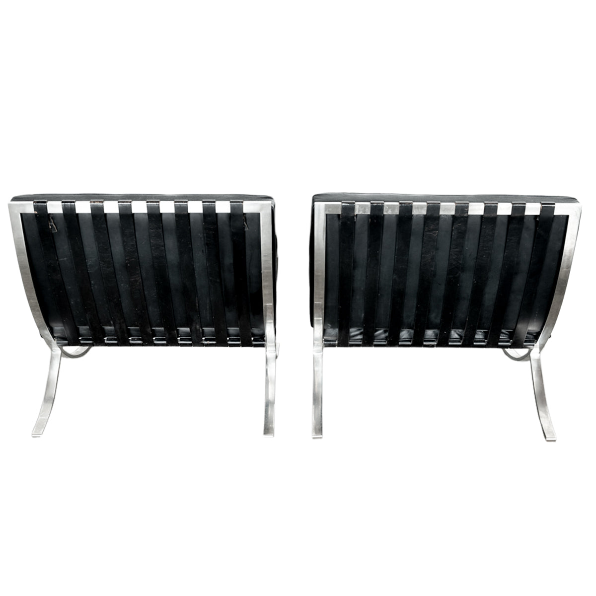 Early Pair MCM Knoll Barcelona Chairs Black Leather Mies van der Rohe 1961
