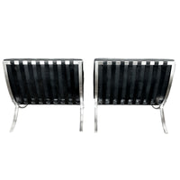 Early Pair MCM Knoll Barcelona Chairs Black Leather Mies van der Rohe 1961