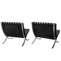 Early Pair MCM Knoll Barcelona Chairs Black Leather Mies van der Rohe 1961