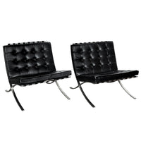 Early Pair MCM Knoll Barcelona Chairs Black Leather Mies van der Rohe 1961