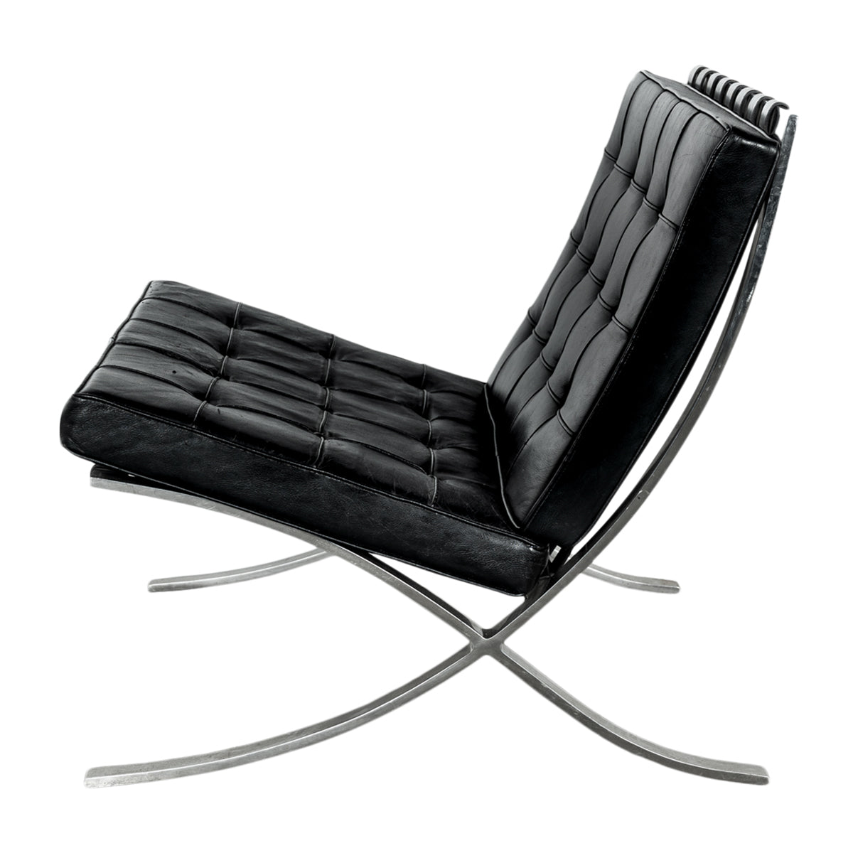 Early Pair MCM Knoll Barcelona Chairs Black Leather Mies van der Rohe 1961