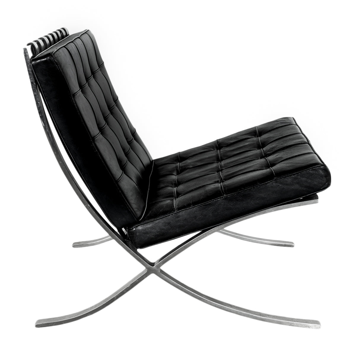 Early Pair MCM Knoll Barcelona Chairs Black Leather Mies van der Rohe 1961