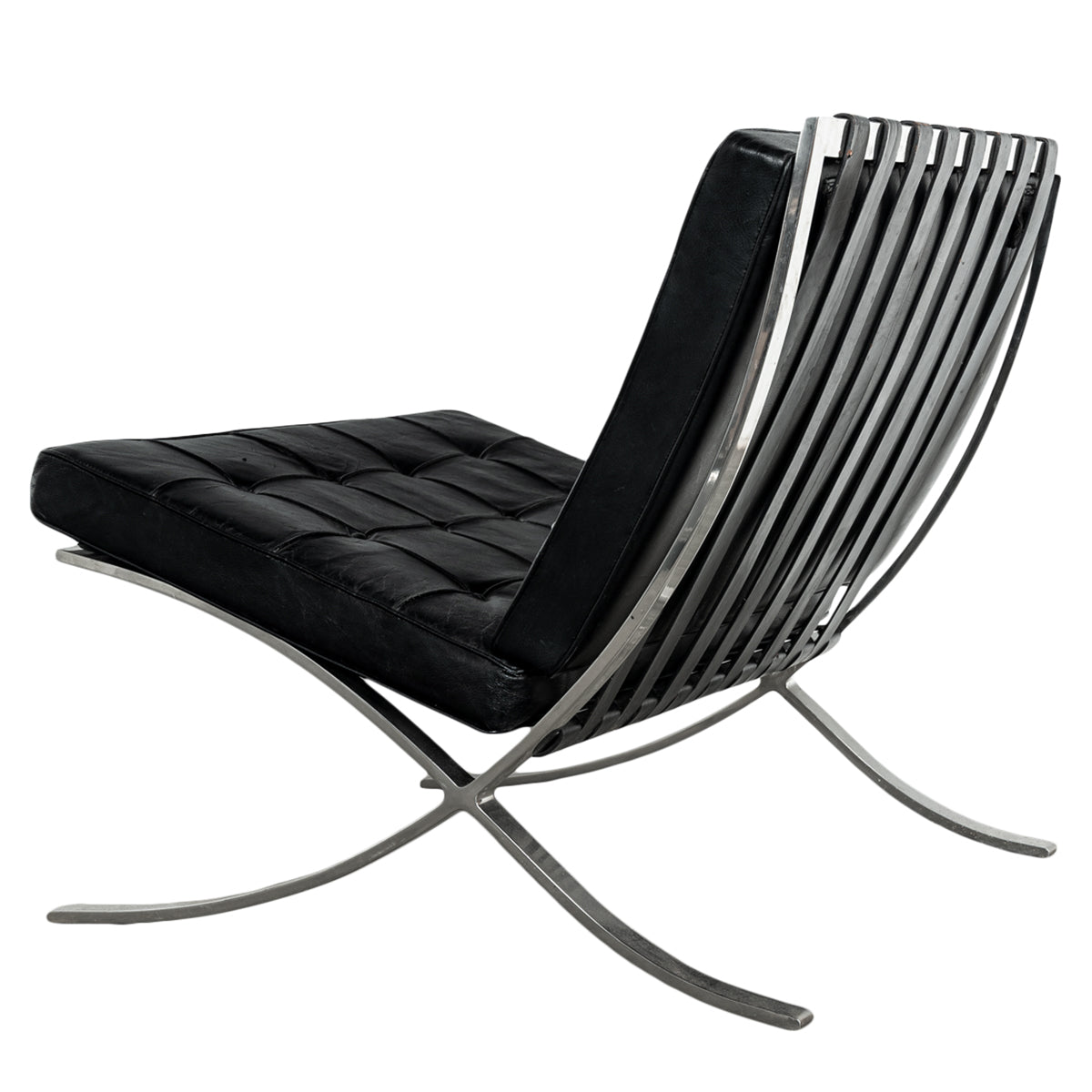 Early Pair MCM Knoll Barcelona Chairs Black Leather Mies van der Rohe 1961