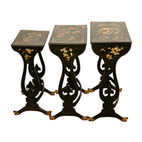 Antique Set 3 Chinese Export Gilded Lacquer Dragon Feet Nest of Tables 1890