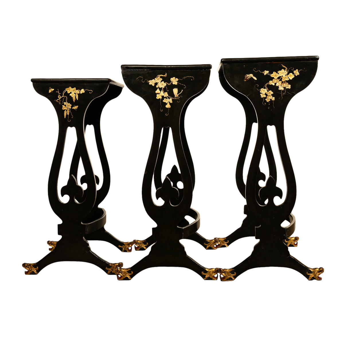 Antique Set 3 Chinese Export Gilded Lacquer Dragon Feet Nest of Tables 1890