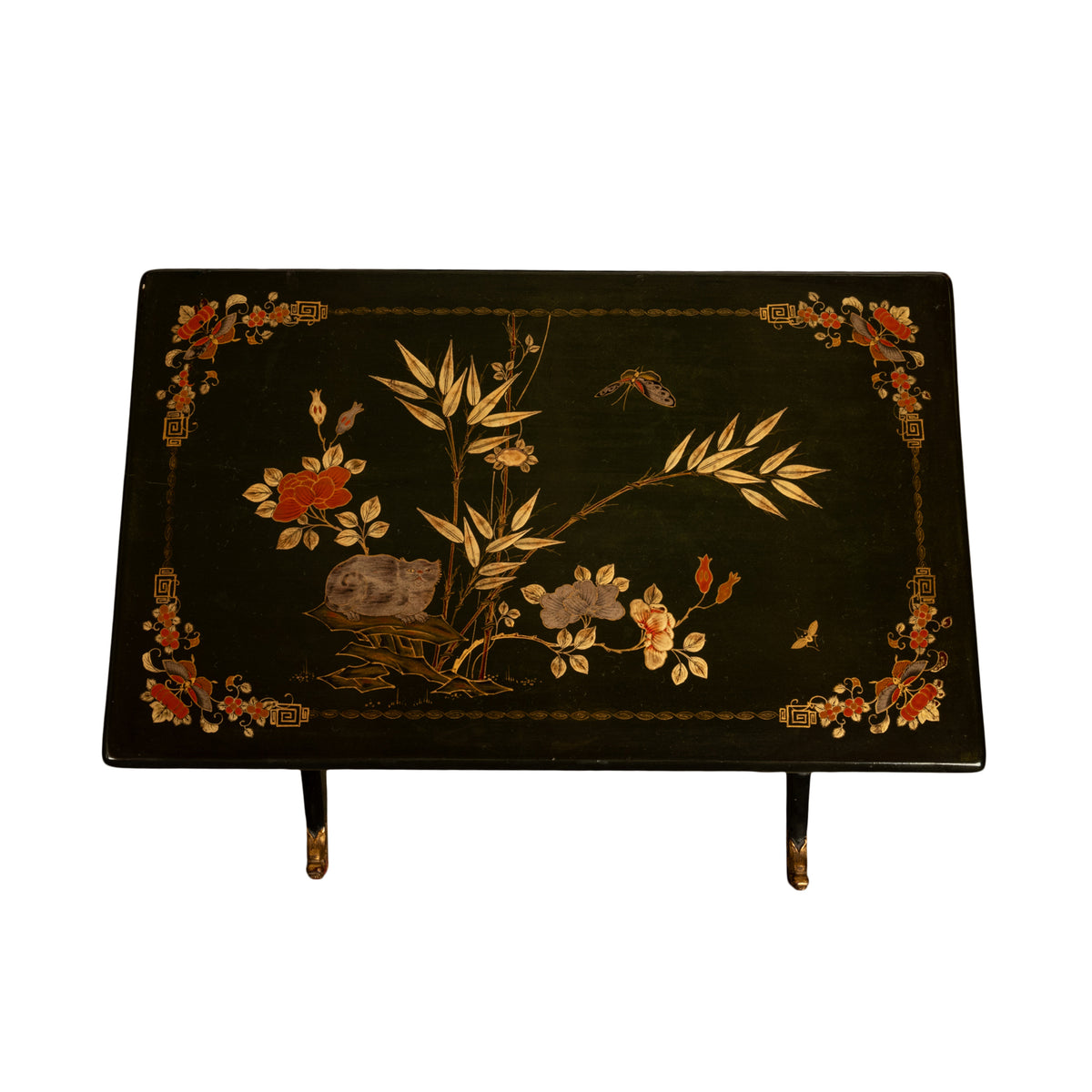 Antique Set 3 Chinese Export Gilded Lacquer Dragon Feet Nest of Tables 1890