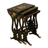 Antique Set 3 Chinese Export Gilded Lacquer Dragon Feet Nest of Tables 1890