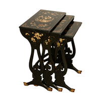 Antique Set 3 Chinese Export Gilded Lacquer Dragon Feet Nest of Tables 1890