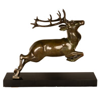 Antique French Art deco Leaping Stag Bronze Statue Sculpture Bronze marble by Georges H. Laurent 1925