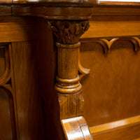 Antique Gothic Revival Pugin Carved Oak Church 3 Seat Pew Bench Choir Stall 1850