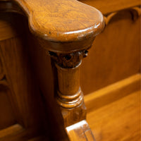 Antique Gothic Revival Pugin Carved Oak Church 3 Seat Pew Bench Choir Stall 1850