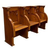Antique Gothic Revival Pugin Carved Oak Church 3 Seat Pew Bench Choir Stall 1850