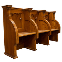 Antique Gothic Revival Pugin Carved Oak Church 3 Seat Pew Bench Choir Stall 1850