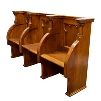 Antique Gothic Revival Pugin Carved Oak Church 3 Seat Pew Bench Choir Stall 1850