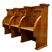 Antique Gothic Revival Pugin Carved Oak Church 3 Seat Pew Bench Choir Stall 1850