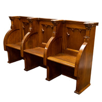 Antique Gothic Revival Pugin Carved Oak Church 3 Seat Pew Bench Choir Stall 1850