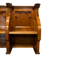 Antique Gothic Revival Pugin Carved Oak Church 3 Seat Pew Bench Choir Stall 1850