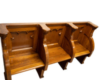 Antique Gothic Revival Pugin Carved Oak Church 3 Seat Pew Bench Choir Stall 1850