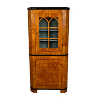 Antique Austrian Figured Ash & Ebony Biedermeier Standing Corner Cabinet 1830