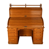 Antique American Indianapolis Oak Wooton Roll Top Tambour Wells Fargo Desk 1890