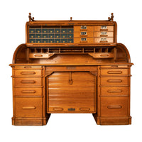 Antique American Indianapolis Oak Wooton Roll Top Tambour Wells Fargo Desk 1890