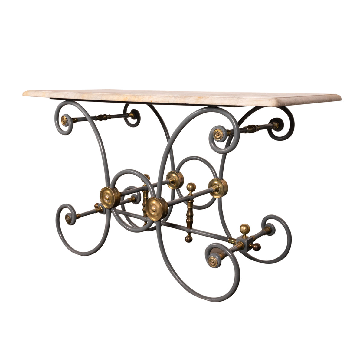 Antique French Painted Iron Brass Marble Patisserie Pastry Baker's Table 1880