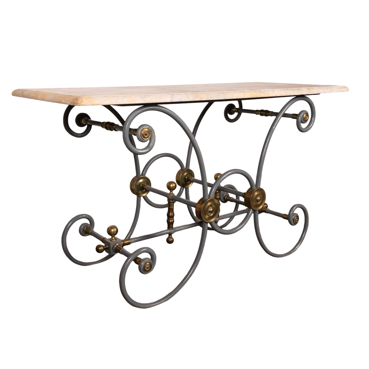 Antique French Painted Iron Brass Marble Patisserie Pastry Baker's Table 1880