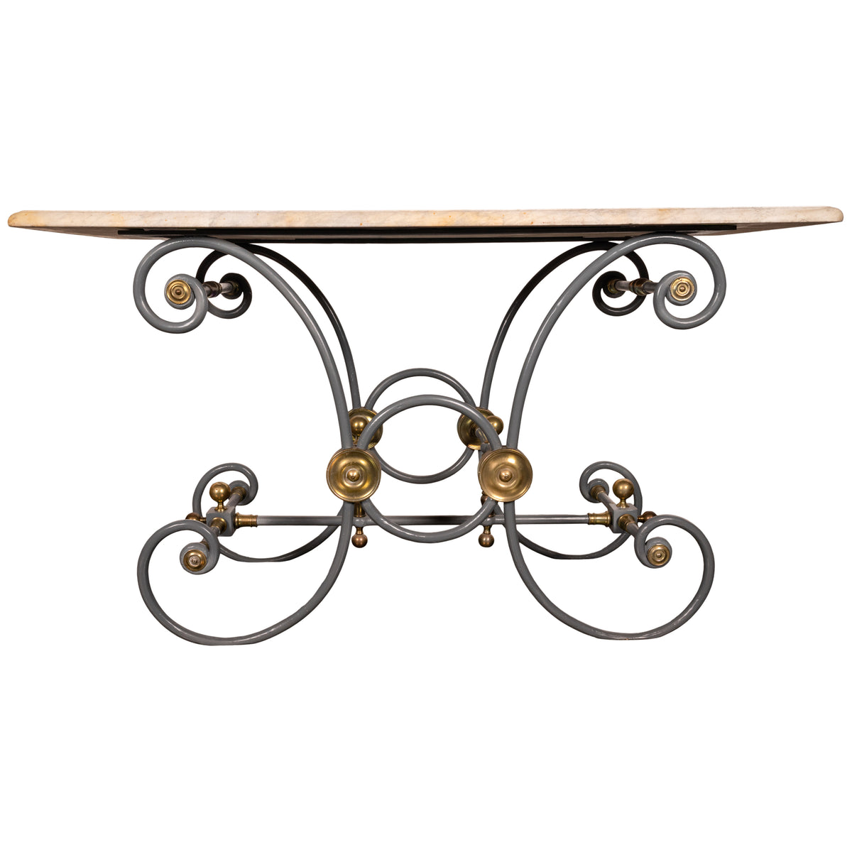 Antique French Painted Iron Brass Marble Patisserie Pastry Baker's Table 1880