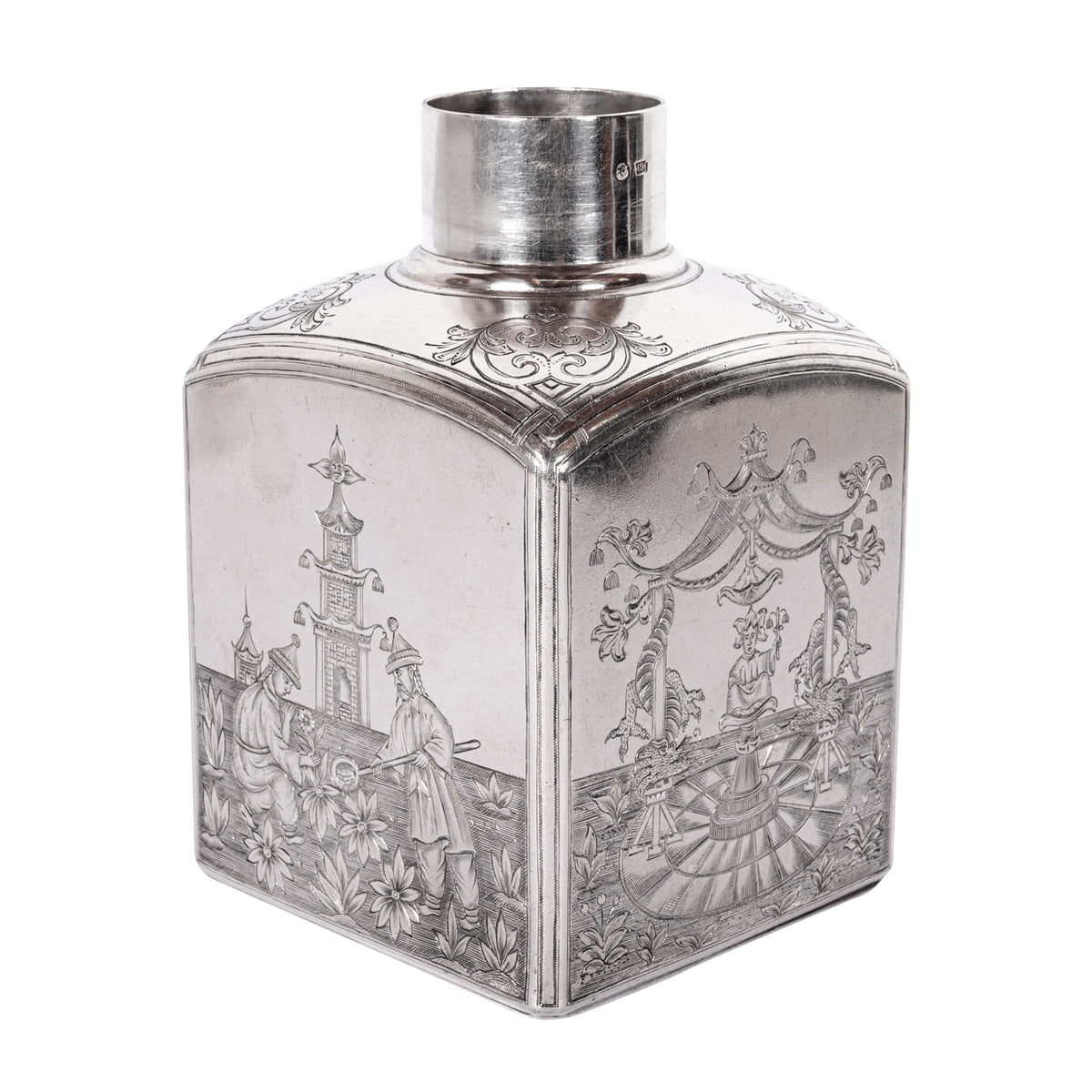 Antique Russian Imperial Silver Chinoiserie Tea Caddy Gustav Klingert Moscow 1894
