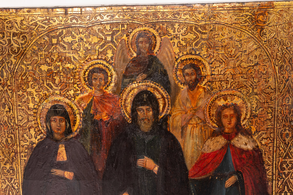 Antique 18th Century Russian Orthodox Egg Tempera Gilded Icon Saint Nilus 1750