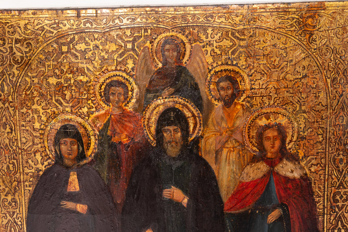 Antique 18th Century Russian Orthodox Egg Tempera Gilded Icon Saint Nilus 1750