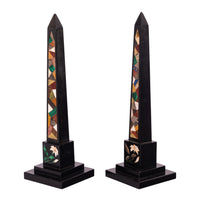 Pair Antique Pietra Dura Marble Specimen Stone Desk Obelisks Derbyshire 1840
