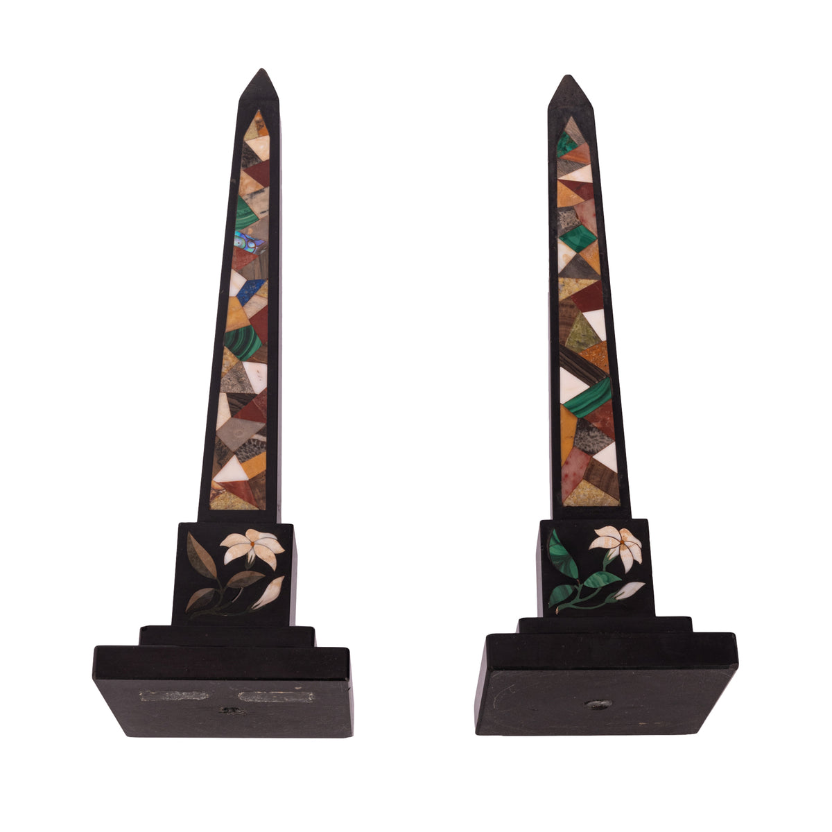 Pair Antique Pietra Dura Marble Specimen Stone Desk Obelisks Derbyshire 1840