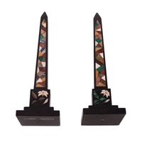 Pair Antique Pietra Dura Marble Specimen Stone Desk Obelisks Derbyshire 1840