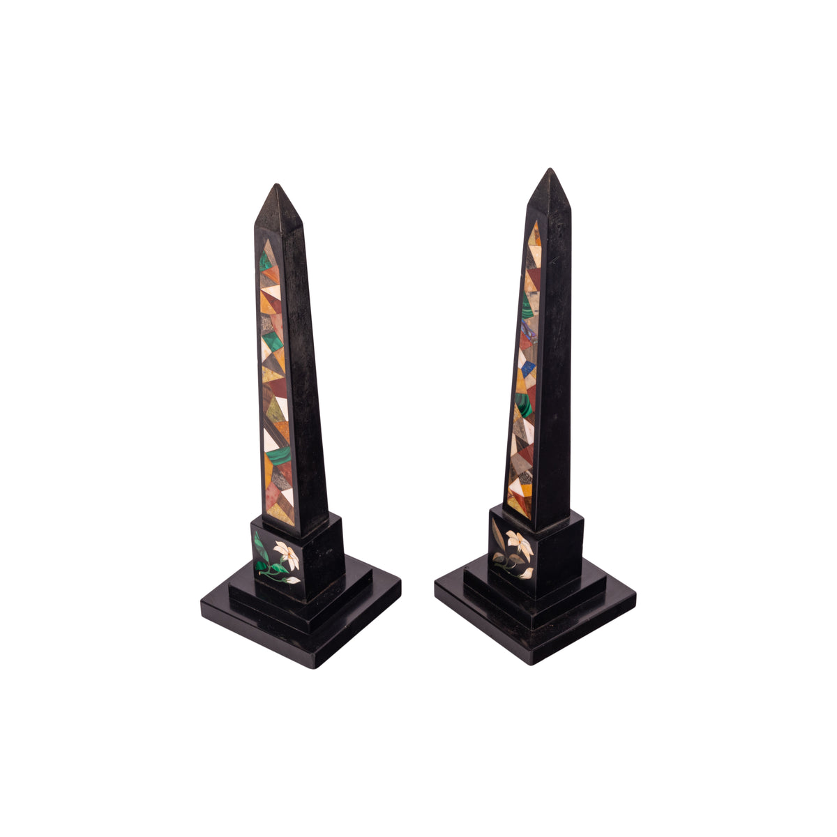 Pair Antique Pietra Dura Marble Specimen Stone Desk Obelisks Derbyshire 1840