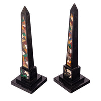 Pair Antique Pietra Dura Marble Specimen Stone Desk Obelisks Derbyshire 1840