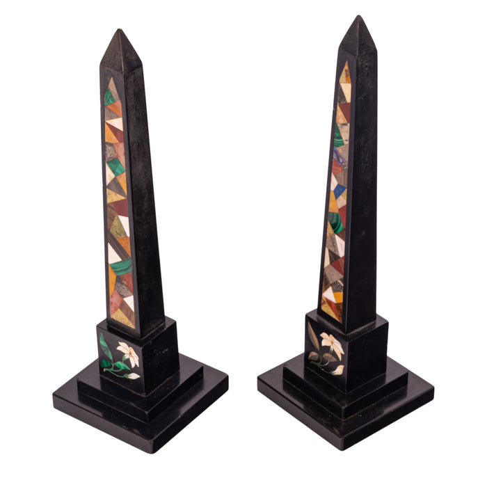 Pair Antique Pietra Dura Marble Specimen Stone Desk Obelisks Derbyshire 1840