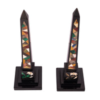 Pair Antique Pietra Dura Marble Specimen Stone Desk Obelisks Derbyshire 1840
