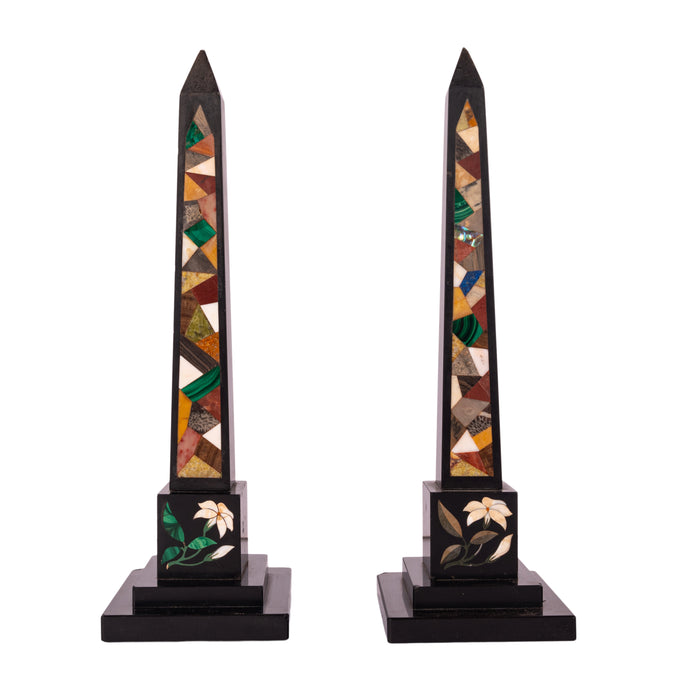 Pair Antique Pietra Dura Marble Specimen Stone Desk Obelisks Derbyshire 1840