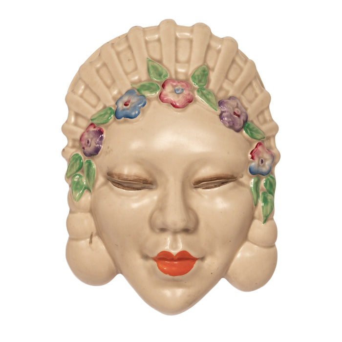 Antique Art Deco "Bizarre" Pottery Wall Mask Vase Clarice Cliff "Marlene" 1936