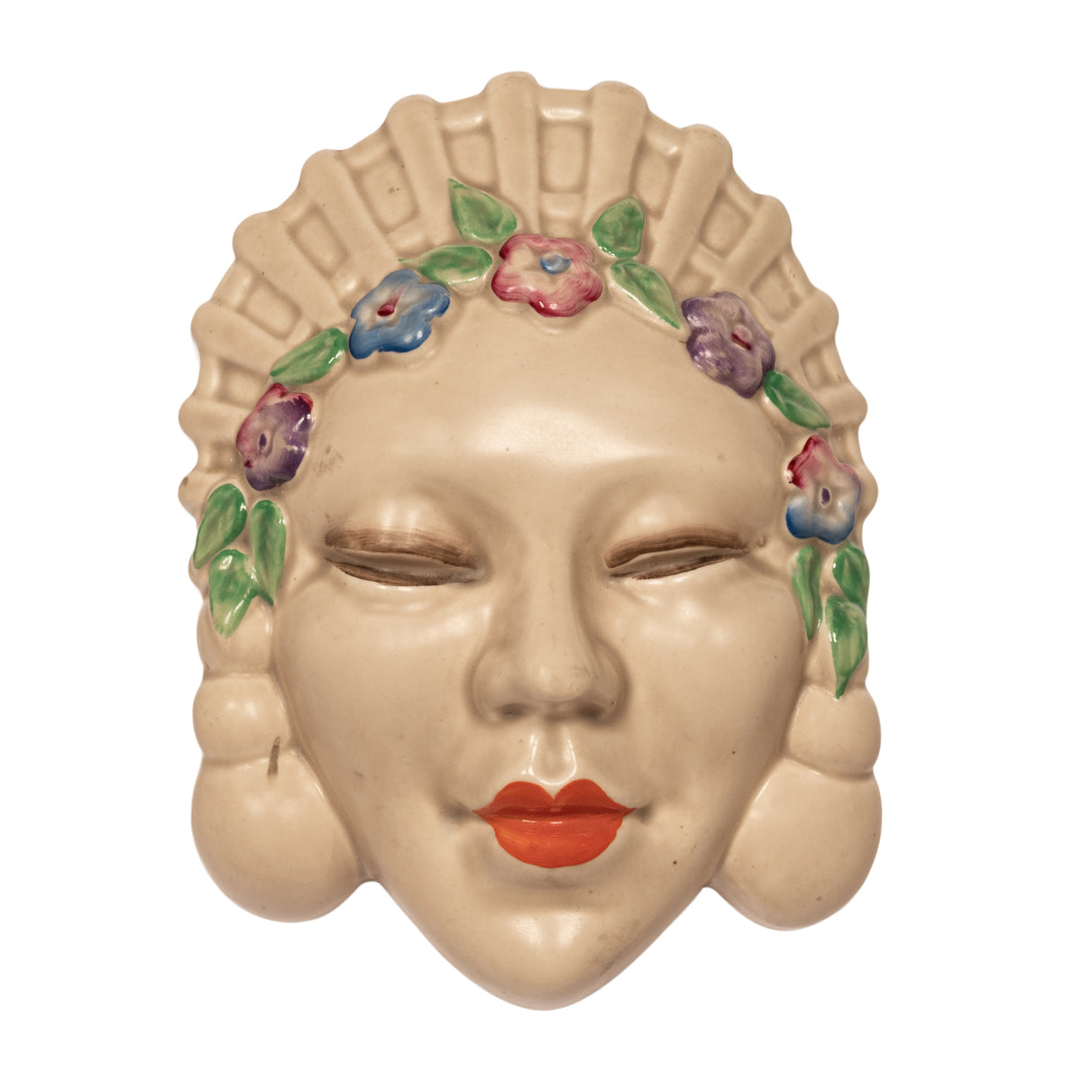 Antique Art Deco "Bizarre" Pottery Wall Mask Vase Clarice Cliff "Marlene" 1936