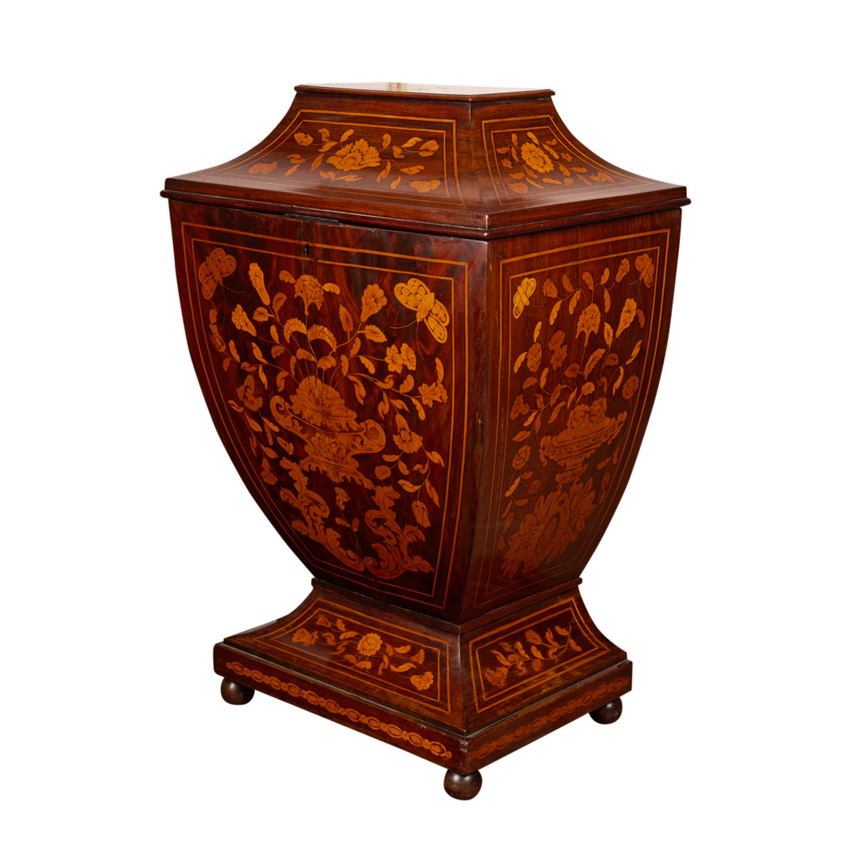 Antique 18th Century Dutch Marquetry Bombe Shaped Wine Cellerette